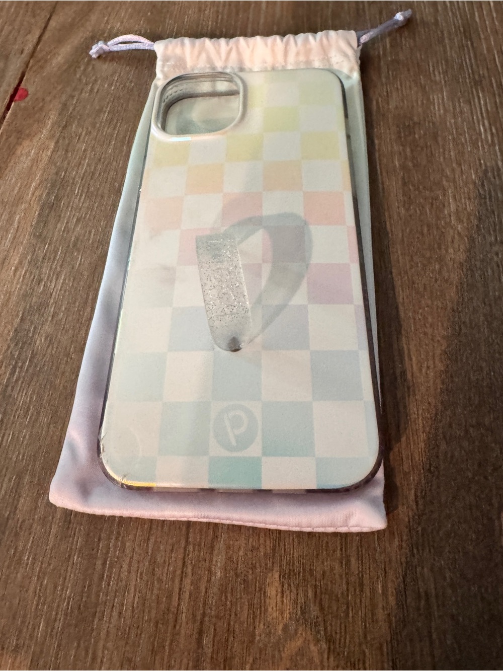 iPhone 14 plus Loopy Case Pastel Checkerboard Phone Case with Clear Loop Grip